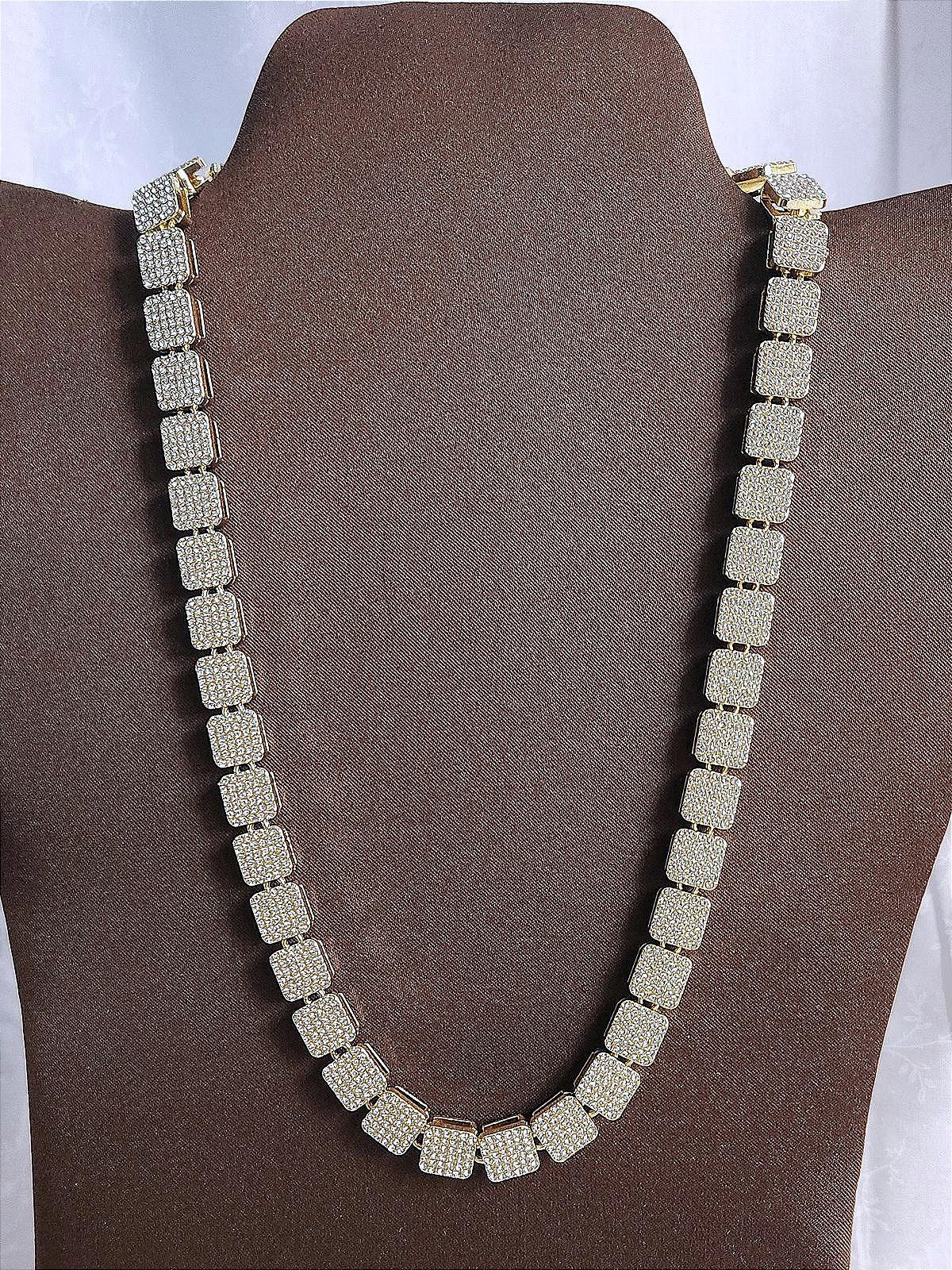 Bold, Hip Hop, Iced-Out, Square Pave Cluster Necklace Unixex Sterling & CZ 20 in