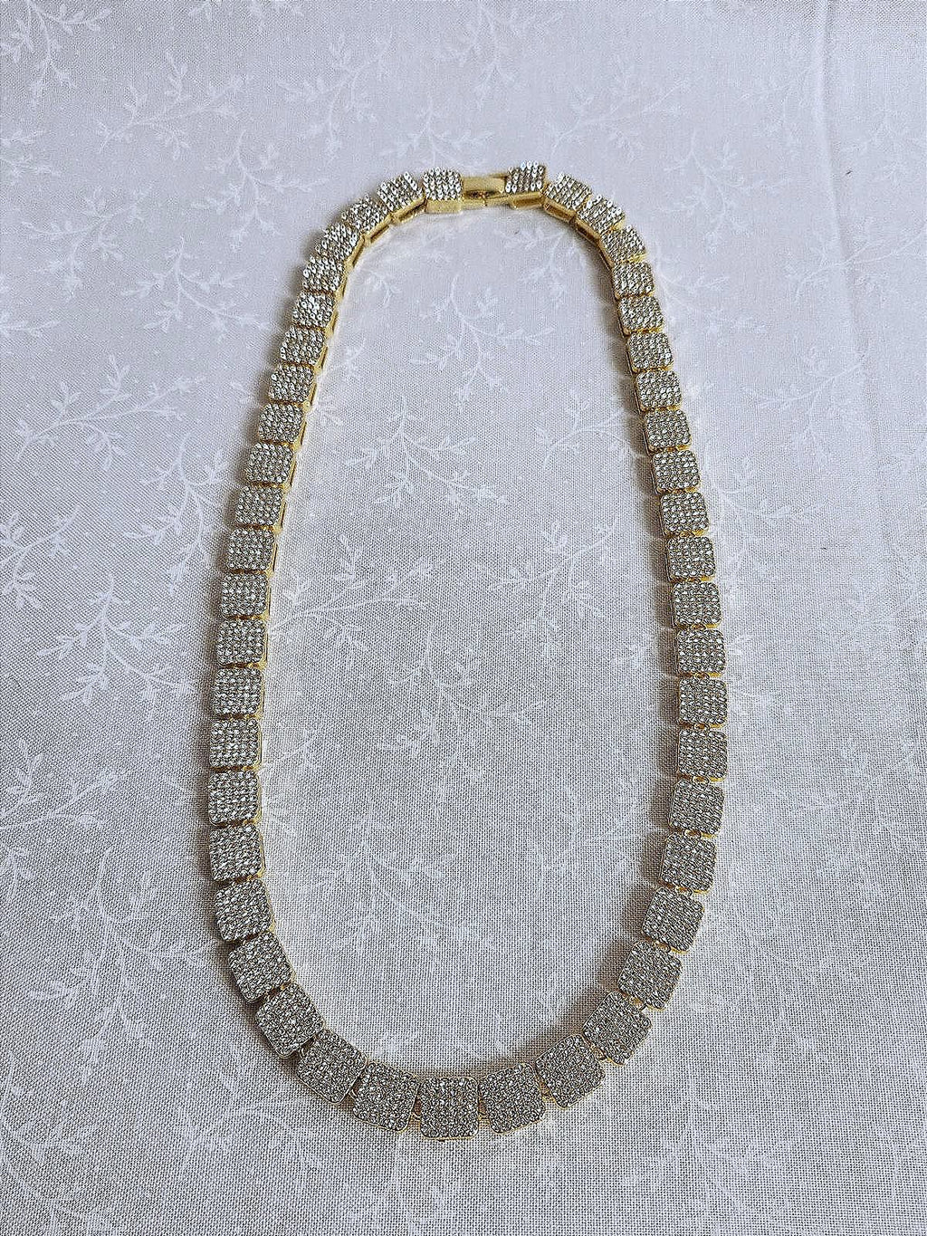 Bold, Hip Hop, Iced-Out, Square Pave Cluster Necklace Unixex Sterling & CZ 20 in