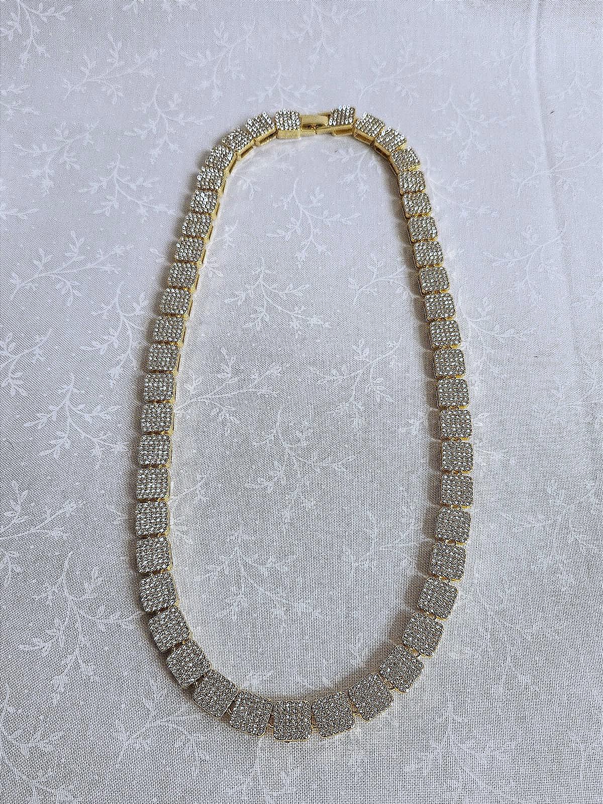 Bold, Hip Hop, Iced-Out, Square Pave Cluster Necklace Unixex Sterling & CZ 20 in