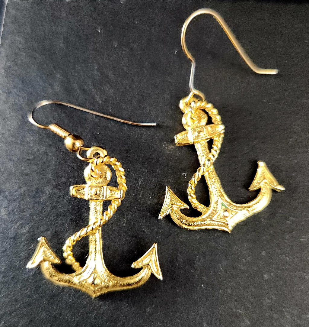 Pretty Anchor Earrings Gold Tone - Ahoy Maty - Dangle