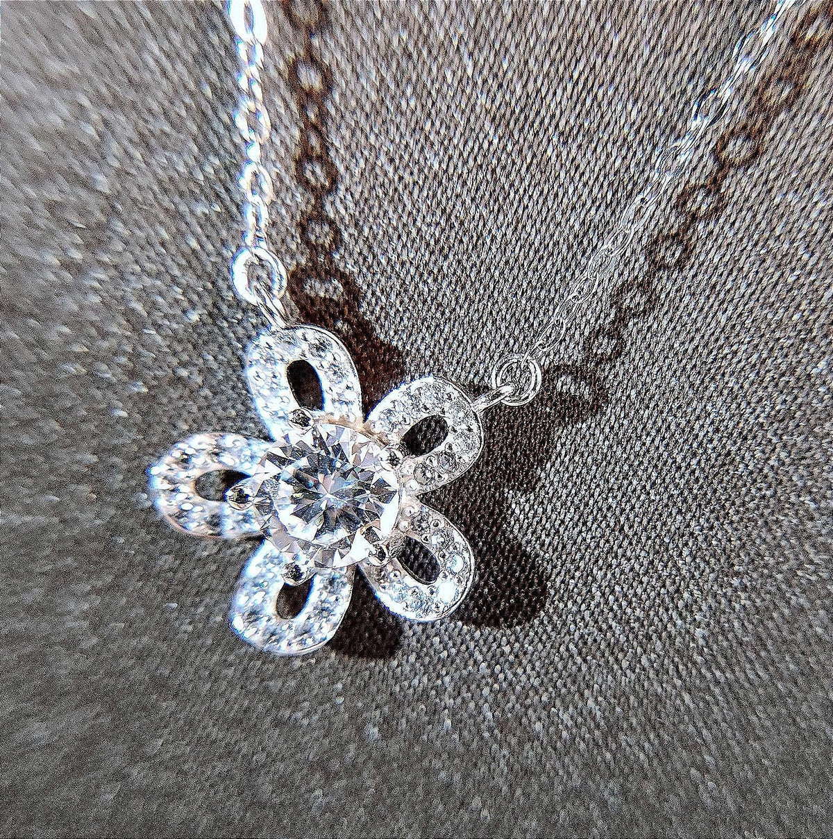Gorgeous 1 Carat Moissanite & Sterling Flower Necklace - Ladies - 16 inches