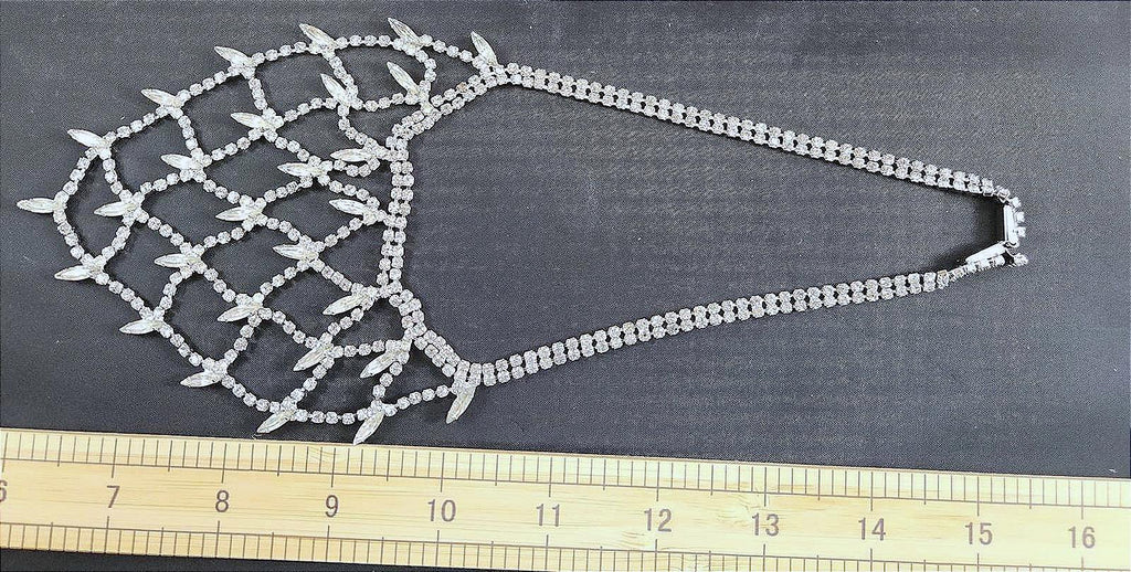 Fabulous Vintage Rhinestone Geometric Weave Pattern Bib Necklace