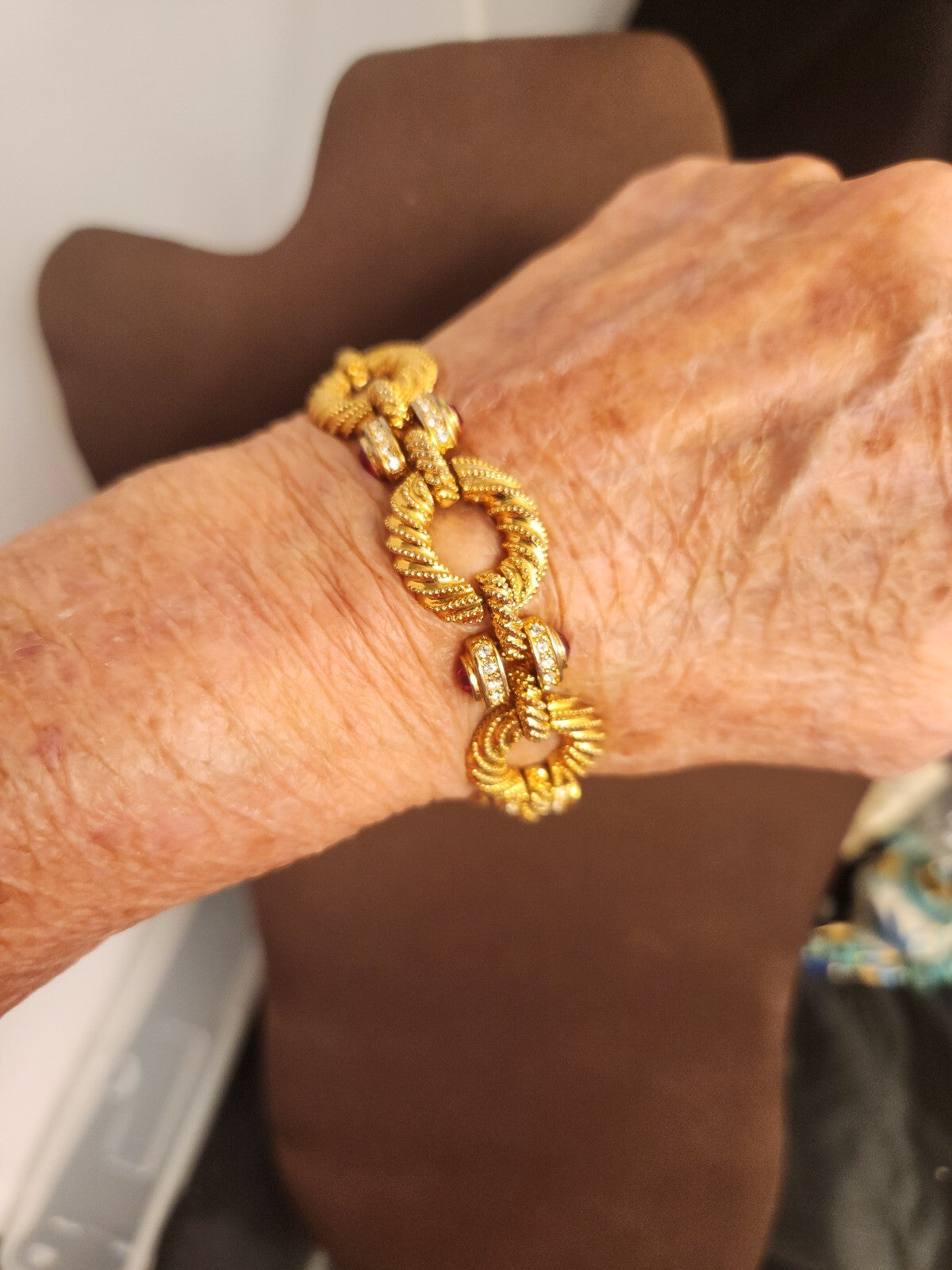 Jacqueline Kennedy Camrose & Kross Red Rhinestone Rope Twist Bracelet Vintage, Hallmarked