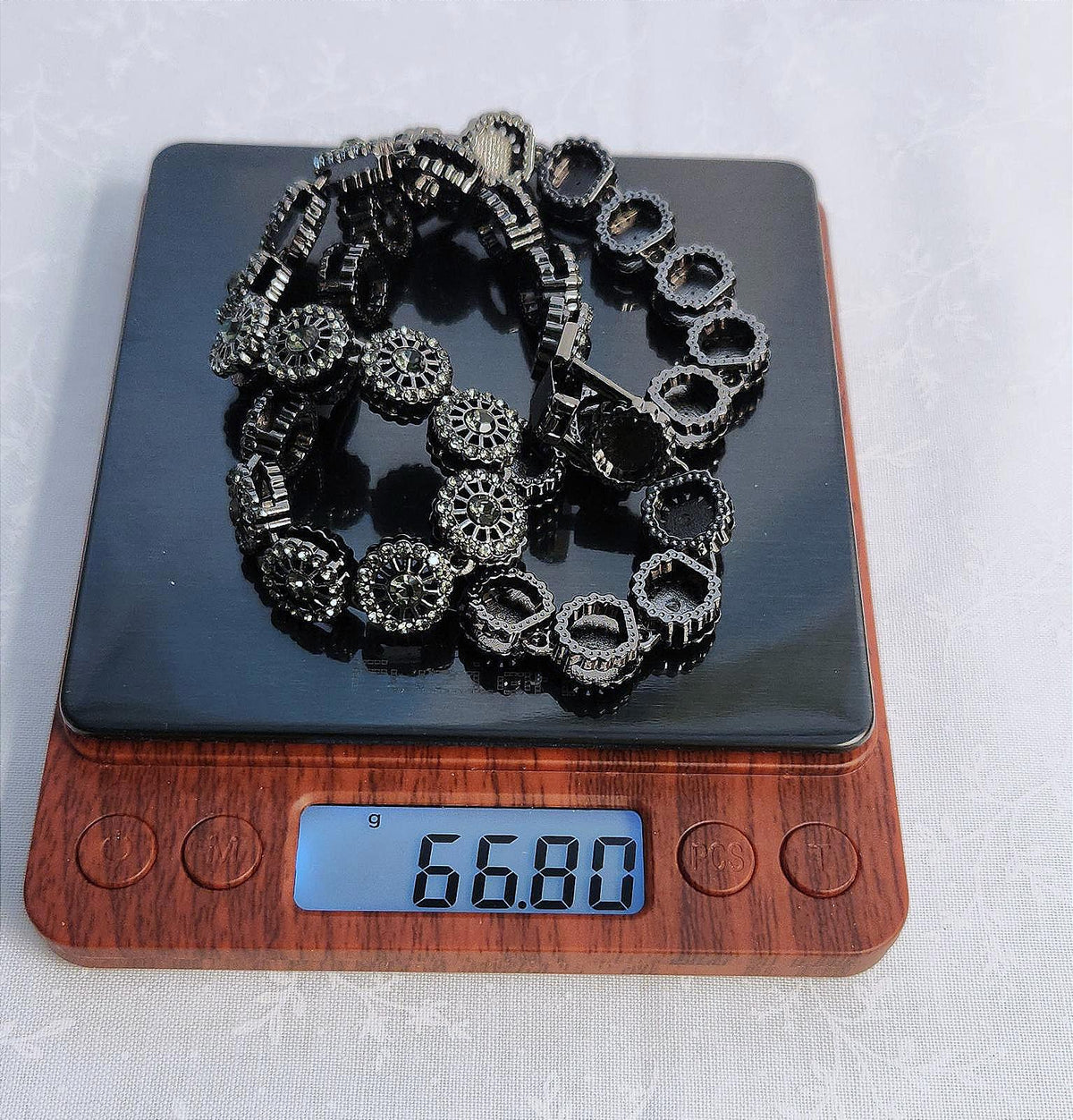 Incredible Gunmetal Black Hubcap/Blossom Necklace Stainless & CZ- Unisex 18 in.