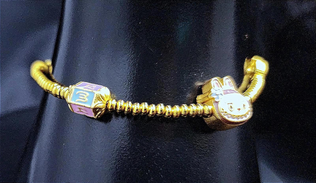 Super Cute Gold-Plated Labubu Bracelet Ceramic Charms 6.75 in. Kids
