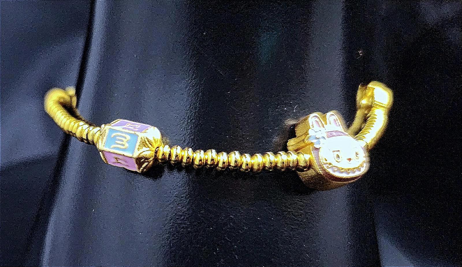 Super Cute Gold-Plated Labubu Bracelet Ceramic Charms 6.75 in. Kids