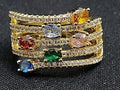Fabulous Multi-Gemstone CZ Gold-Tone Ring with Pavé CZ Accents