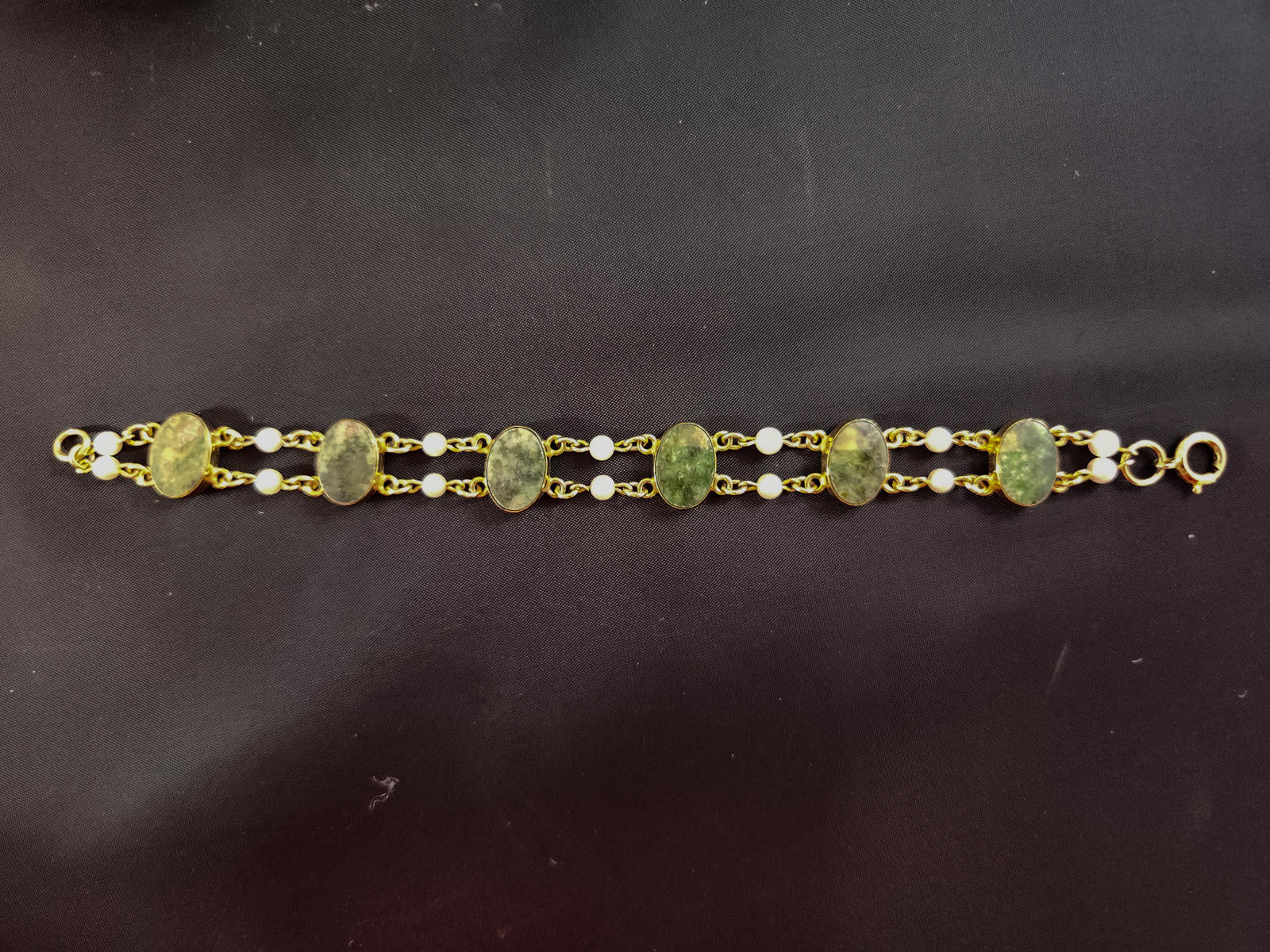 Vintage 1960s 12k GF, Double-Row, Pearl and Jade Bracelet