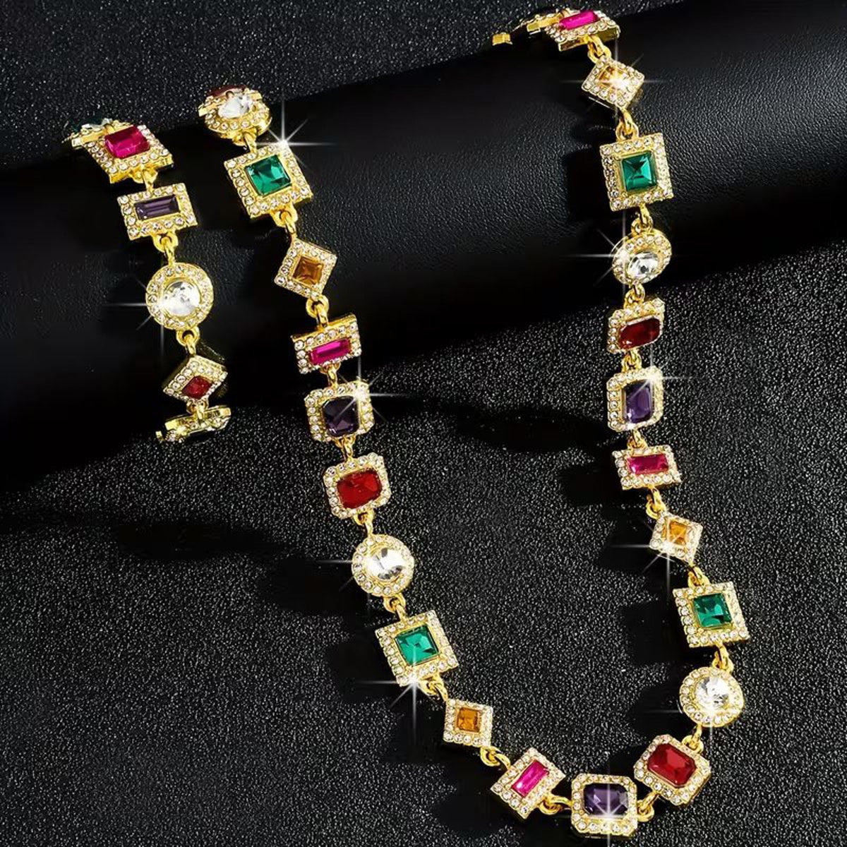 Striking Multicolor Cuban-Style Necklace and Bracelet Set Pure Pizzaz