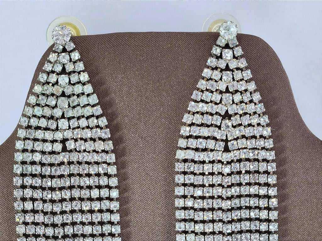 Stunning Vintage Chandelier Rhinestone Earrings, Clear Square-Cut Stones