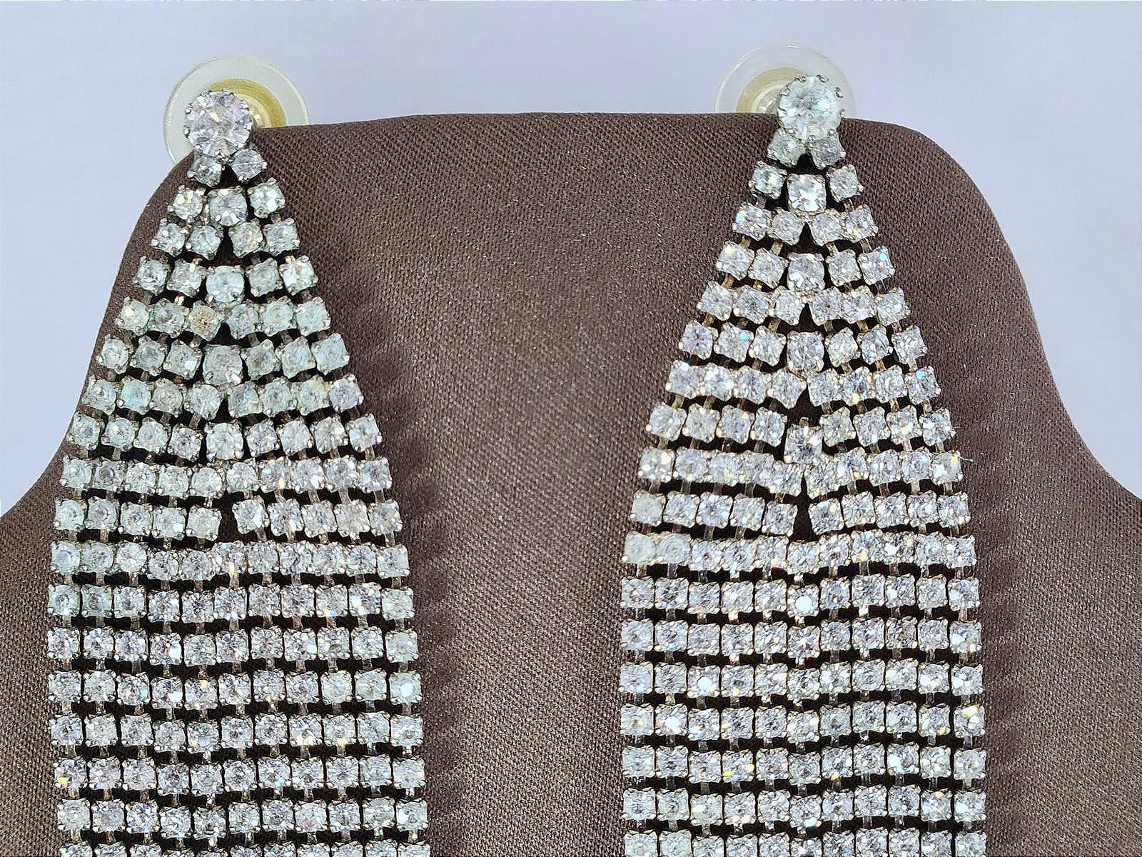 Stunning Vintage Chandelier Rhinestone Earrings, Clear Square-Cut Stones