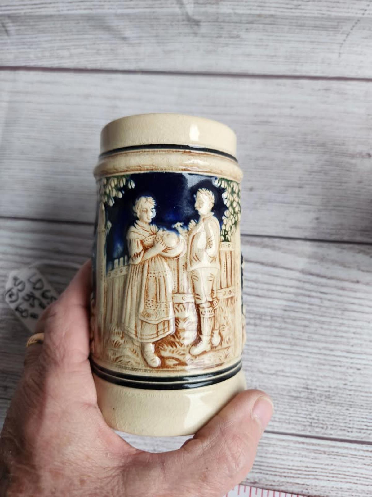 Set of 3 Vintage German Beer Steins With 3D Relief Scenes