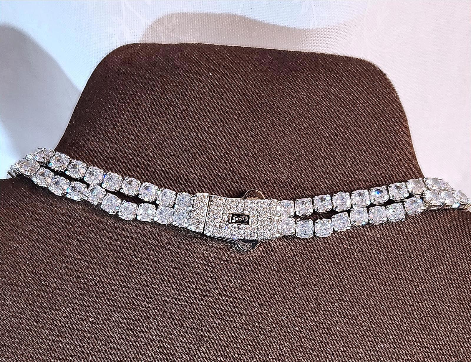 Sparkling Double Tennis Necklace Bold & Beautiful 18 In. Stainless/CZ Unisex