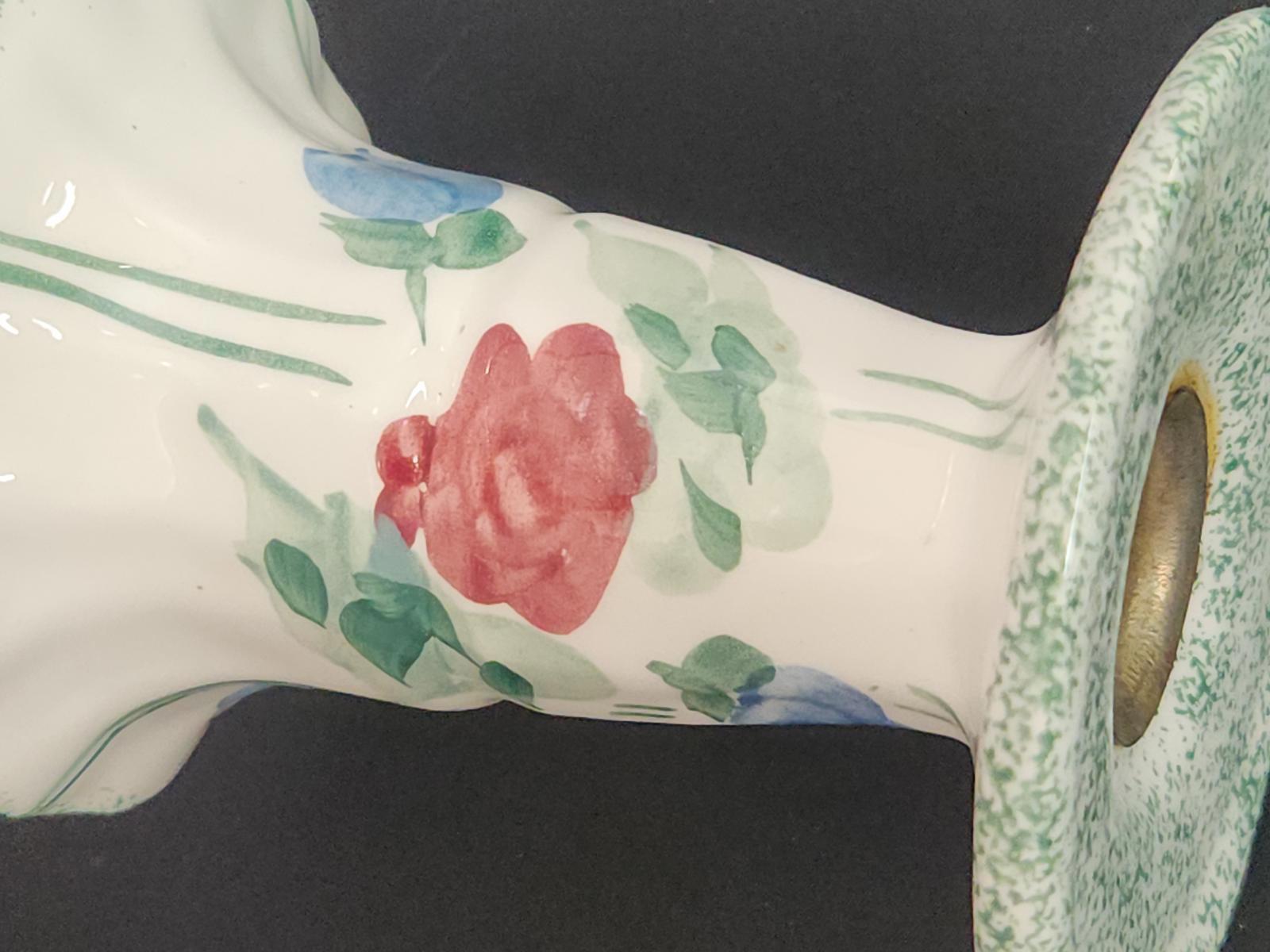 Vintage Painted Candle Holder Ceramic/Porcelain Floral Scalloped Lip