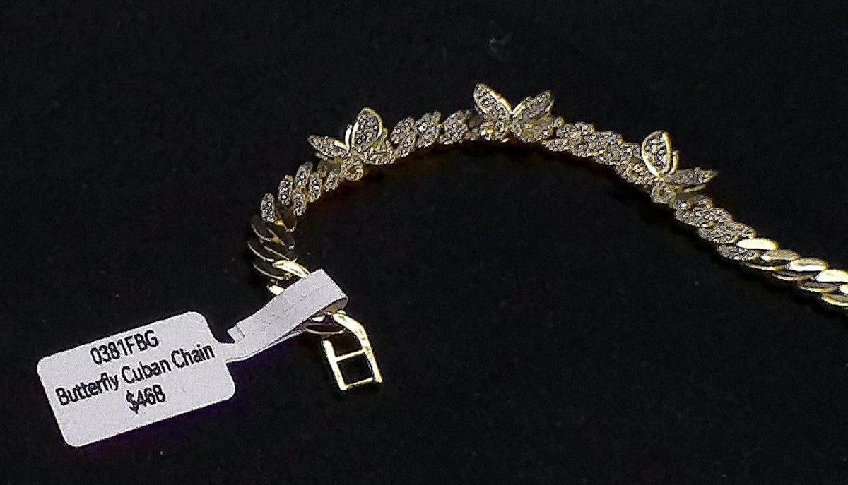 Captivating CZ Butterfly, Cuban-Link Bracelet Gold Plated 7in. Ladies