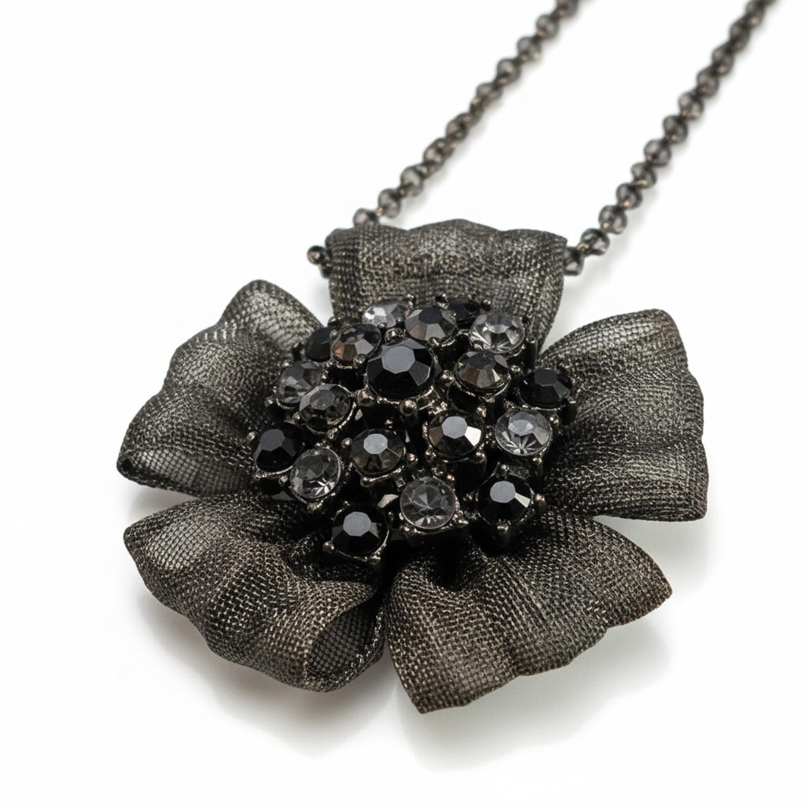 Awesome Liz Claiborne Black Floral Rhinestone Necklace