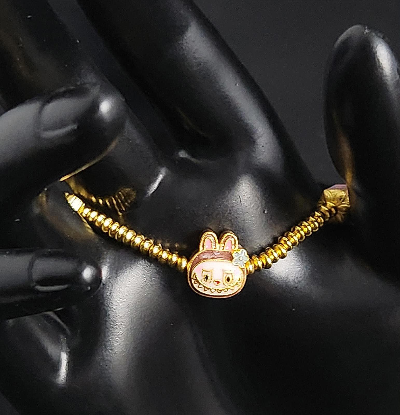 Super Cute Gold-Plated Labubu Bracelet Ceramic Charms 6.75 in. Kids
