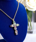 Multicolor Boho Crystal/CZ Cross Pendant, Women's 16 in. with Extender