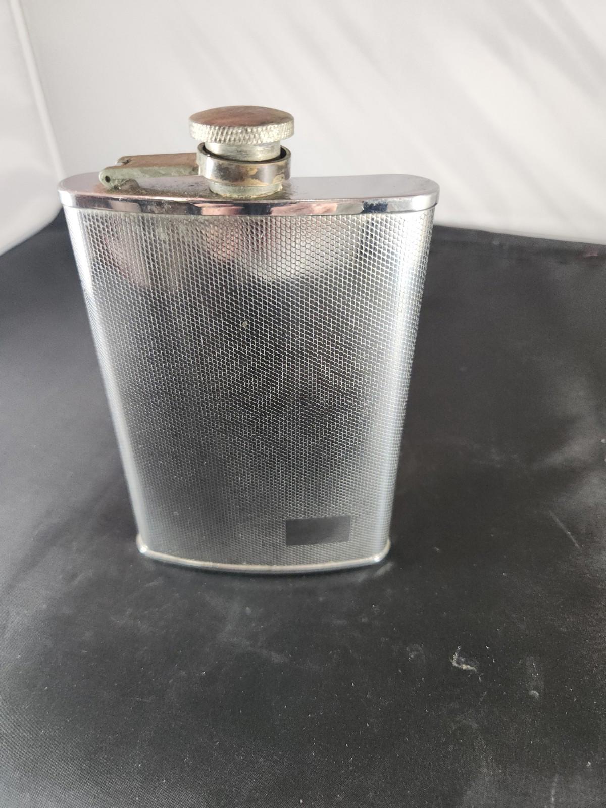 Vintage Stainless Steel 8oz Flask Curved With Screw Cap