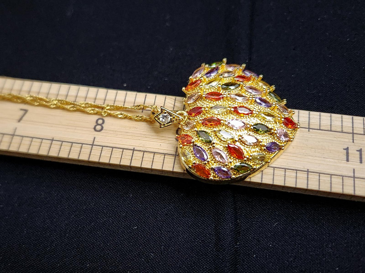 Radiant Multi-Color 18K CZ Heart  Necklace - Large, Sparkling, Valentine, 18in