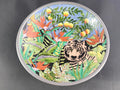 Nieman Marcus Hand-Painted Porcelain and Pewter Bowl w Tiger Vintage Rare