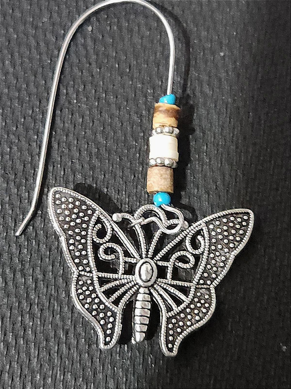 Vintage Boho Silver & Turquoise Butterfly Dangle Earrings