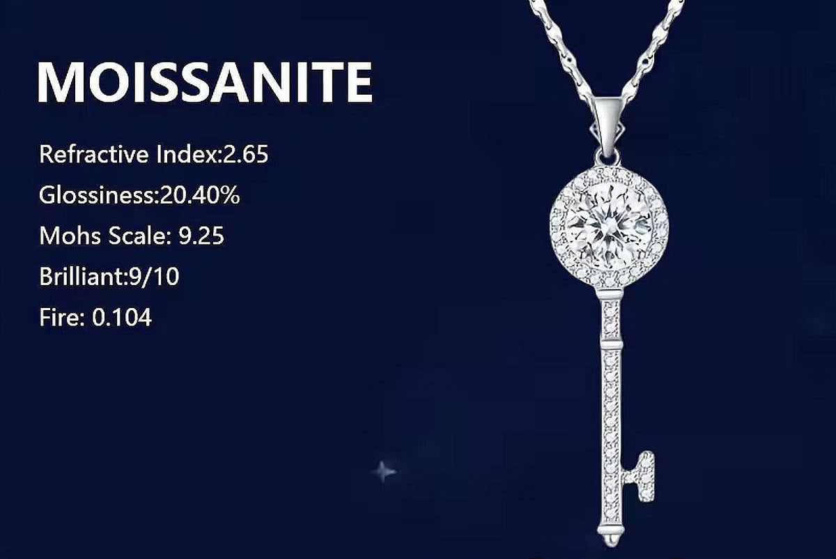 Radiant Moissanite Key Necklace 1 ct. Sterling Plated Pave Accents Ladies 16 in.