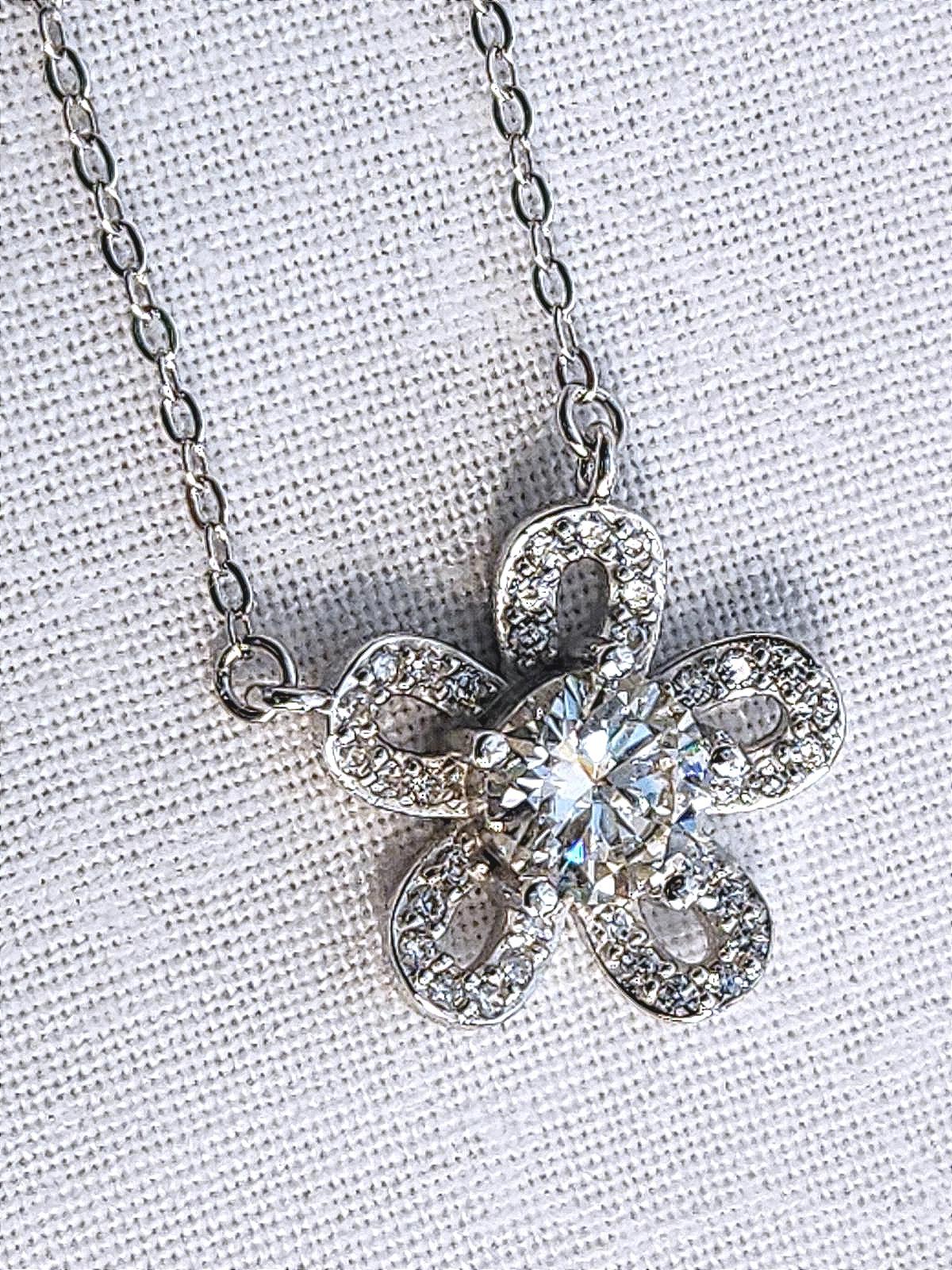 Gorgeous 1 Carat Moissanite & Sterling Flower Necklace - Ladies - 16 inches