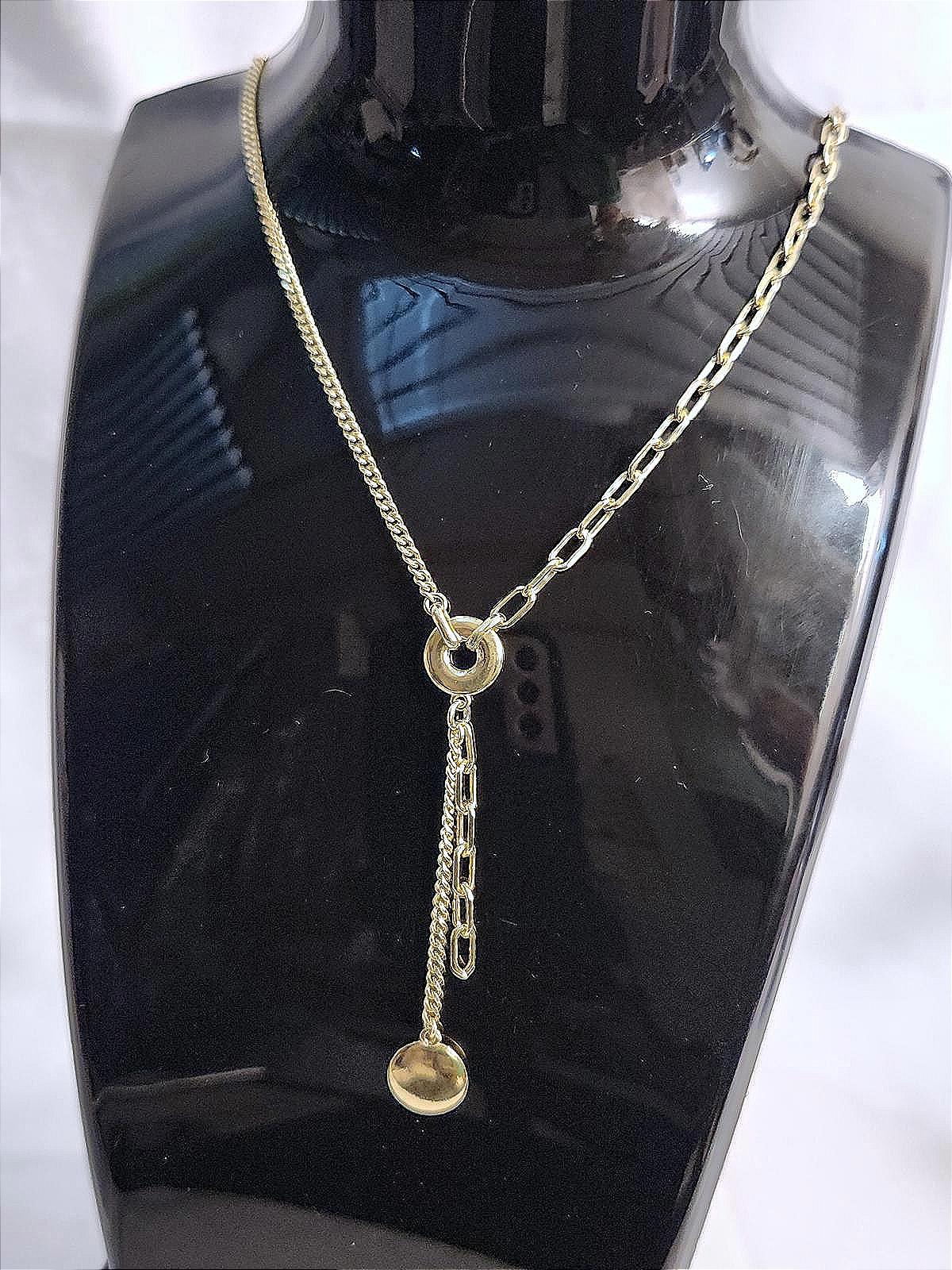 Awesome Gold Sterling Lariat Necklace - Box & Paperclip Chain, 16 Inch, Ladies