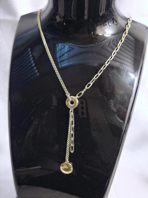 Awesome Gold Sterling Lariat Necklace - Box & Paperclip Chain, 16 Inch, Ladies