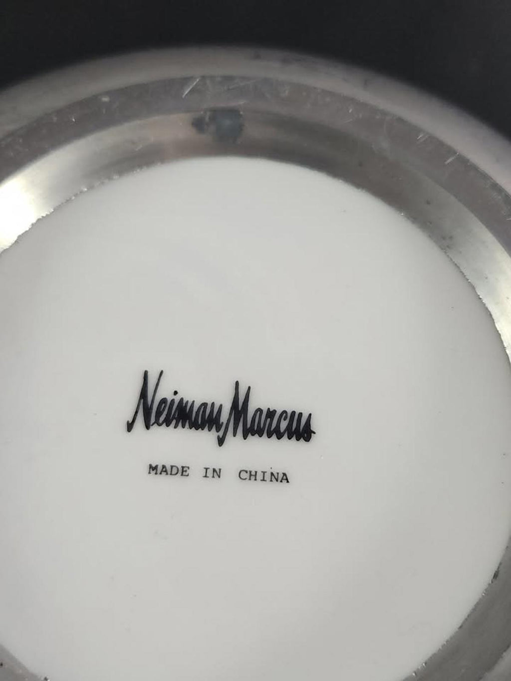 Nieman Marcus Hand-Painted Porcelain and Pewter Bowl w Tiger Vintage Rare
