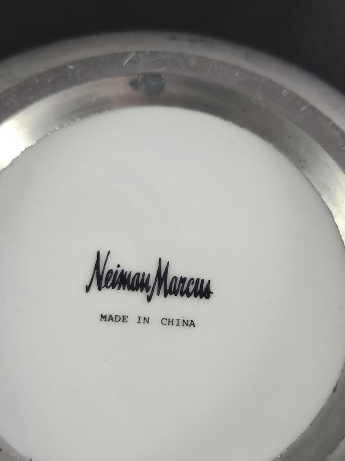 Nieman Marcus Hand-Painted Porcelain and Pewter Bowl w Tiger Vintage Rare