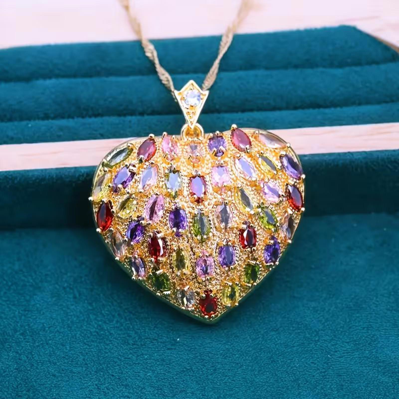 Radiant Multi-Color 18K CZ Heart  Necklace - Large, Sparkling, Valentine, 18in