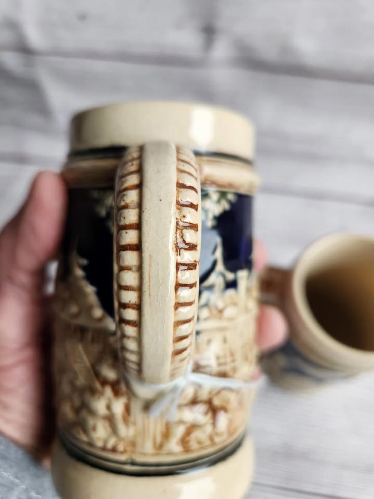 Set of 3 Vintage German Beer Steins With 3D Relief Scenes