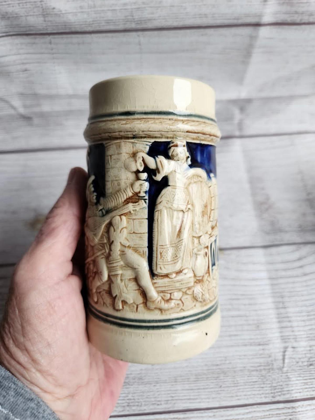 Set of 3 Vintage German Beer Steins With 3D Relief Scenes