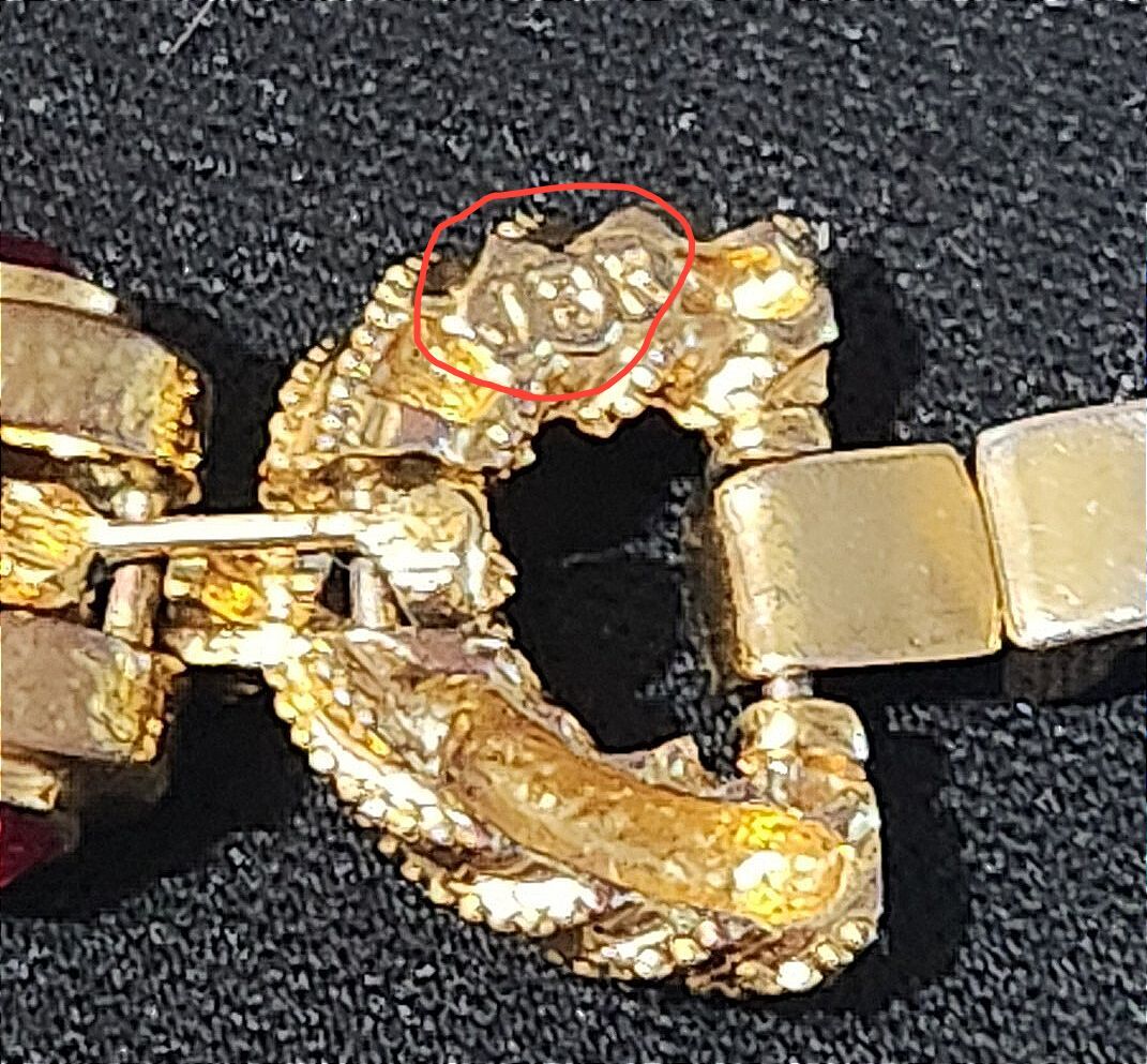 Jacqueline Kennedy Camrose & Kross Red Rhinestone Rope Twist Bracelet Vintage, Hallmarked