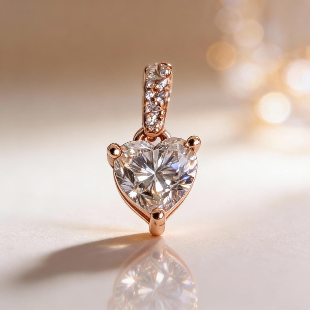 Exquisite Moissanite Heart Pendant, Rose Gold Over Sterling, .8 TCW, Ladies